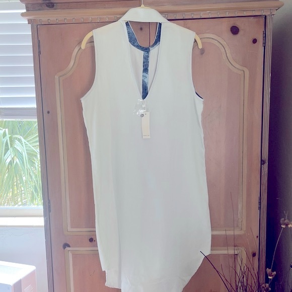 Isabel Lu  Blue Chambray Sleeveless Shirtdress Contrasting Dark Blue Placket   M - Picture 3 of 14